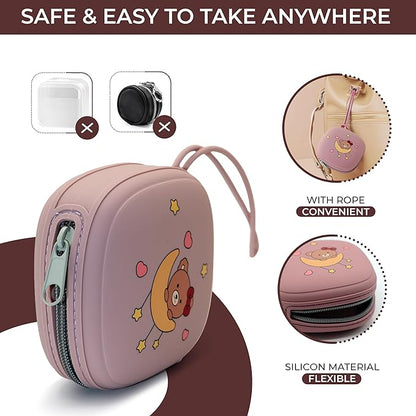 Ecliff Silicone Pacifier Holder Case - Durable, Silicone Pacifier Case for Diaper Bag - Binky Holder with Durable Zipper for Dust and Water Protection - Cute Bear Design