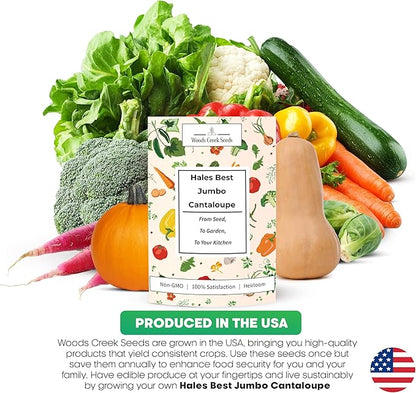 Woods Creek Seeds: Hales Best Jumbo Cantaloupe Melon Seeds for Planting - Over 130 Heirloom Non-GMO Cantaloupe Seed for Planting - Beginner Friendly Fruit Seeds for Home Gardening