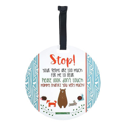 (Three Little Tots) No Touching baby Car Seat and Stroller TWO PACK- Baby Safety No Touching Car Seat Sign, Stroller Sign, Newborn Car Seat Tag- CPSIA Safety Tested (Flower/Woodlands)