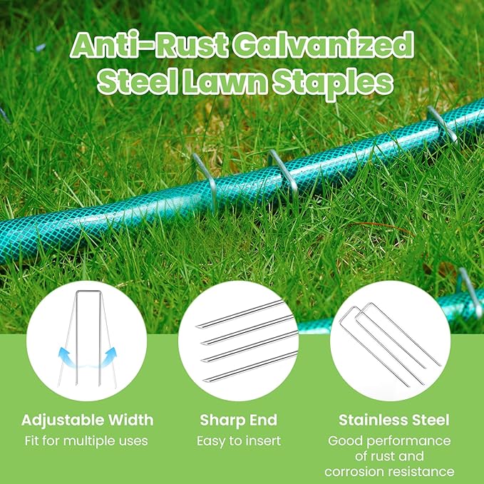 Bynccea 6 Inch 100 Pack Galvanized Landscape Staples Garden Stakes - 11 Gauge U-Shaped Pins for Securing Weed Barrier Fabric, Plant Covers, Tents, Yards, and Lawns