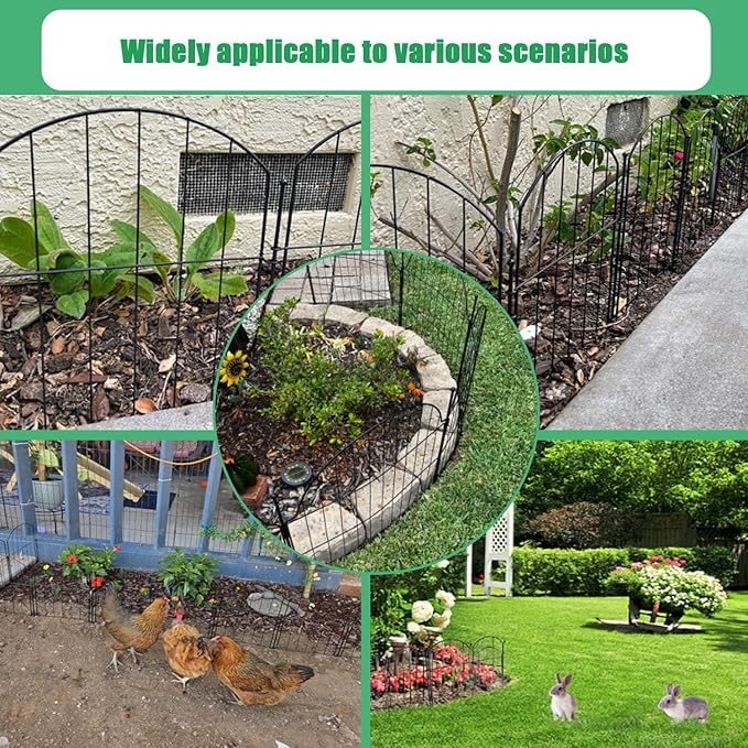 Decorative Garden Fence 21in x10.8ft, 10 Pack Rustproof Metal No Dig Fence Animal Barrier for Dog, Arched Flower Bed Edging Ornamental Wire Border Panel Fencing (Arch)