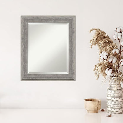 Amanti Art Grey Wall Mirror 25x21 Regis Barnwood Grey Rectangle Bathroom Mirror for Wall Decor Living Room, Small Rustic Farmhouse Wood Frame, Hangs Horizonally and Vertically, Bathroom Decor, Beveled