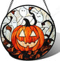 Stained Glass Window Hanging - Halloween Decorations Pumpkin Ghost Suncatcher for Doors Garden Indoor Spooky Funny Orange Sun Catchers Gothic Decor Horror Gifts for Women Men Friend 11.8 in