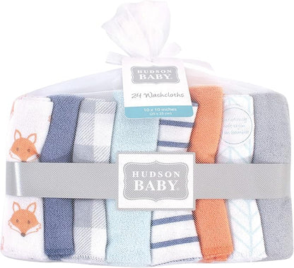 Hudson Baby Unisex Baby Rayon from Bamboo Washcloth Bundle, Fox, One Size