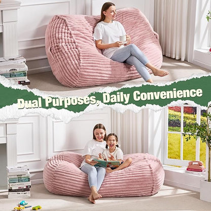 Hobestluk 4FT Bean Bag Chairs Adult Bean Bag with Portable Handle Comfy Large Bean Bag Chair with Removable Cover for Living Room Bedroom or Reading Nook (Stripe Pink, 4FT)