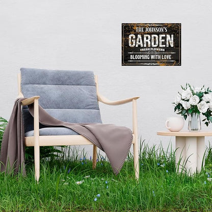 Custom Garden Blooming With Love Sign, Christmas Season, Personalized Name For Backyard/Flower Garden Décor Sign, 10x14 Inches, Rust Free .040 Aluminum, Fade Resistant, Made in USA by Sigo Signs