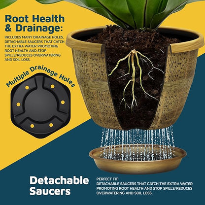 10-Inch Whiskey Barrel Planters Outdoor Pack of 10 - Durable Plastic Plant Pots for Indoor & Outdoor Use with Drainage & Saucer, Lightweight Rustic Barrel Planters for Flowers, Herbs & Small Plants