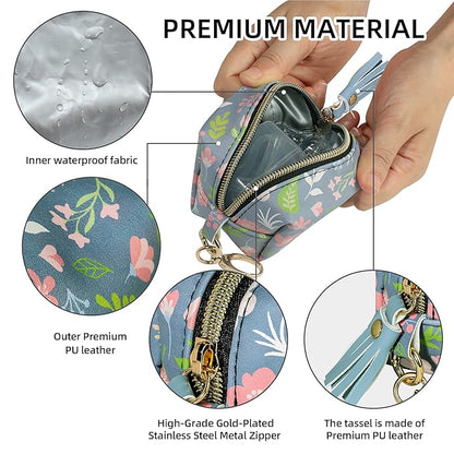 Smlpuame Pacifier Holder Case,BPA Free Leather Baby Pacifier Cover Pouch,Binky Case for Diaper Bag or Purse,Holder 4 Pacifiers or Teether Toy,Outdoor Travel Accessories,Easy to Clean(Flower,Grey)