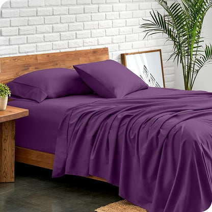 Bare Home Split King Sheet Set - 1800 Ultra-Soft Microfiber Bed Sheets - Double Brushed - Deep Pockets - Easy Fit - 5 Piece Set - Bed Sheets & Pillowcases (Split King, Plum)