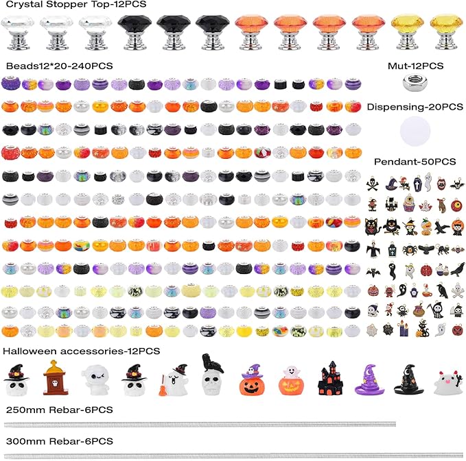 Beaded Garden Stake, DIY Halloween Decorative Garden Stake Kit, Beaded Fairy Wand with 12 in or 10 in Threaded Rod, Crystal Stopper, Large Holes Bead, Pendant,s Outdoor Thanksgiving Decorations kit