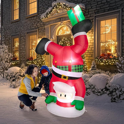 Christmas Inflatables Outdoor Decorations, 8 FT Handstand Santa Claus with 3 LED Lights Large Blow Up Yard Decor, Christmas Party Outdoor, Yard, Garden, Lawn Winter Decorations Ornaments
