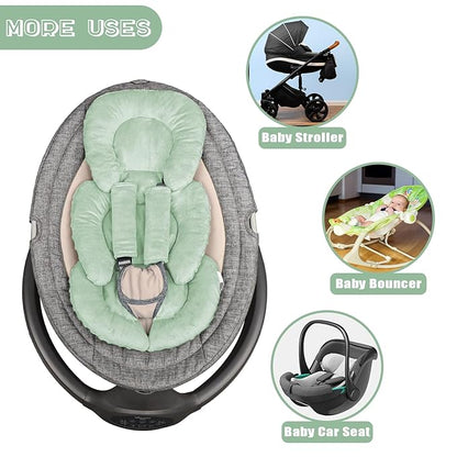GFU Infant Car Seat Insert Head and Body Support, Reversible Newborn Insert for Carseat with Strap Pads, Soft Stroller Cushion Pillow Insert for Boys and Girls, Fits for Stroller, Swing, Green