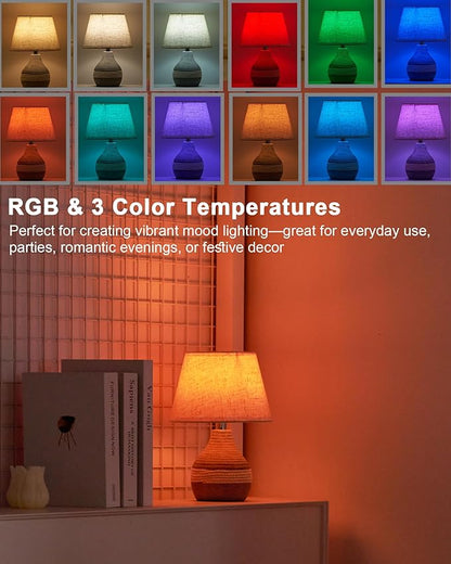10" H Small Rechargeable Cordless Ceramic Table Lamp with Remote, RGB & Warm White Light, Timer & Dimmer, Battery Table Lamp with Linen Shade for Patio, Bedroom, Living Room, Dining Table