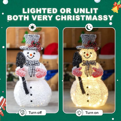 VINGLI 3FT Lighted Snowman Christmas Decorations Outdoor Indoor, Prelit LED Outdoor Christmas Yard Snowman Decor for Lawn Garden Patio Pathway Front Porch Home Holiday Winter Xmas Party Display