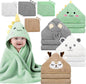 14 PCS Baby Towels Set, 4 PCS Soft Baby Hooded Towels & 10 PCS Washcloths, Baby Bath Towels for Newborns, Infants & Toddlers, Ultra Absorbent, Cute Baby Towel Gift for Boys