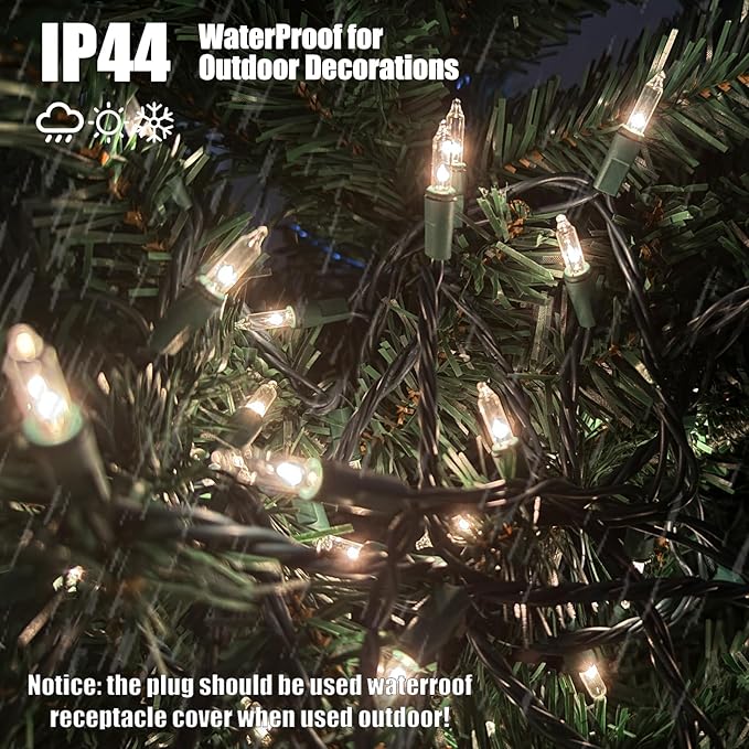HISHINY Christmas Lights 100 Count Clear Christmas Tree String Lights with Green Wire for Outdoor Indoor Christmas Decorations Wedding Decorations Valentines Day Decor,UL Certified (32feet)