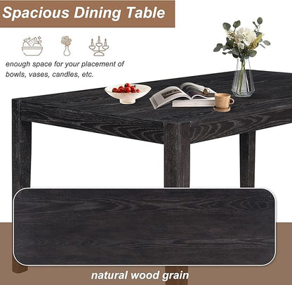 Merax 7 Pieces Retro Dining Set for 6, Rectangular Wood Dining Table with 6 Upholstered Chairs for Kitchen, Living Room, Espresso