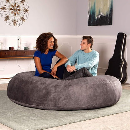 Jaxx 6 Foot Cocoon - 2-in-1 Convertible Bean Bag Bed & Large Bean Bag Chair for Adults - Padded Microvelvet, Pewter