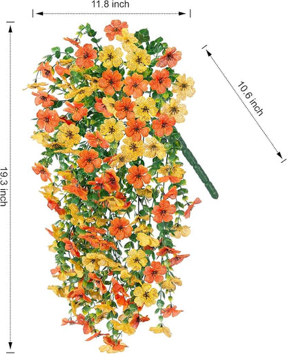 INSPRING Artificial Flowers for Outdoors Fake Mums Hanging Plants Decor, 2Pcs Silk Daisy with Eucalyptus UV Resistant Look Real Trailing Vines for Planter Front Door Patio Yard, OrangeYellow