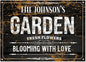 Custom Garden Blooming With Love Sign, Christmas Season, Personalized Name For Backyard/Flower Garden Décor Sign, 10x14 Inches, Rust Free .040 Aluminum, Fade Resistant, Made in USA by Sigo Signs