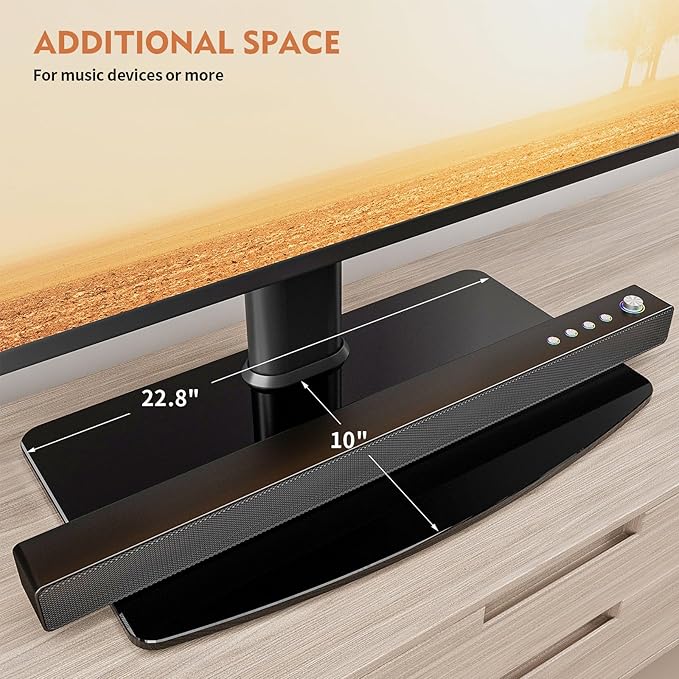 Universal Swivel TV Stand/Base Table Top Stand 40 to 86 inch TVs 110 Degree Swivel, 5 Level Height Adjustable, Heavy Duty Tempered Glass Base, Holds up 132lbs Screens, HT04B-003