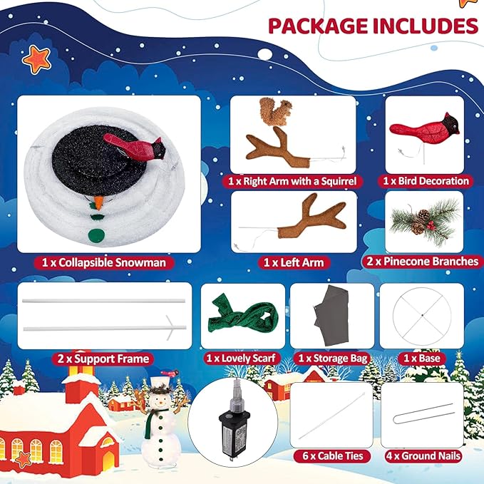 6FT Lighted Snowman Outdoor Christmas Decorations with Reinforced Base, Pop-Up Christmas Décor with Build-in 200 LED Lights, Collapsible Snowman with Top-Hat Scarf, Decoration for Lawn Yard