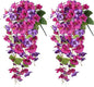 Artificial Hibiscus Fake Hanging Flowers Plants for Outdoors Spring Decoration, 2pcs Faux Silk Outside Hibiscus Long Trailing Vines Realistic UV Resistant for Front Door Planter Porch Patio Wedding