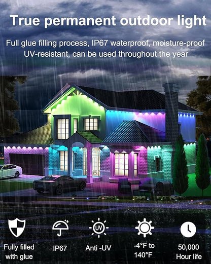 Permanent Outdoor Lights for House, 100ft with 60 LEDs Under Eaves Lighting, Smart RGBW+IC Outdoor Christmas Lights APP/Remote Control, DIY Scene, IP67 Waterproof for Holiday & Daily Decor