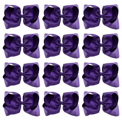 DEEKA 12 PCS 6" Big Hand-made Grosgrain Ribbon Hair Bow Alligator Clips Hair Accessories for Little Teen Toddler Girls - Purple