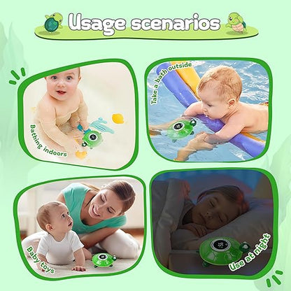 Baby Bathtub Thermometer with LED Display Screen+Floating Turtle toy-2-in-1color Coded Alarm (Cold/Comfortable/hot) Bath Temperature Monitor, Adorable Floating Toys for Infants, Essential for Babies