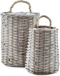 AuldHome Design Wall Hanging Baskets; Woven Wicker Rustic Farmhouse Gray Washed