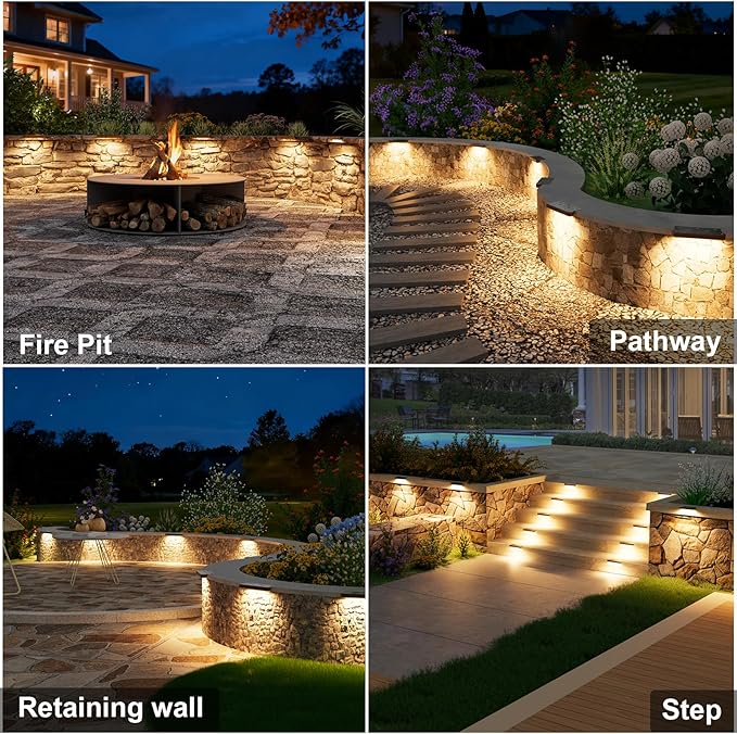 VOLISUN 7 Inch Retaining Wall Lights, IP67 Waterproof Hardscape Lighting, Cuttable Low Voltage Lighting, 12V Paver Lights, 2.8W Outdoor Step Landscape Lights, 2700K Soft White (8 Pack)
