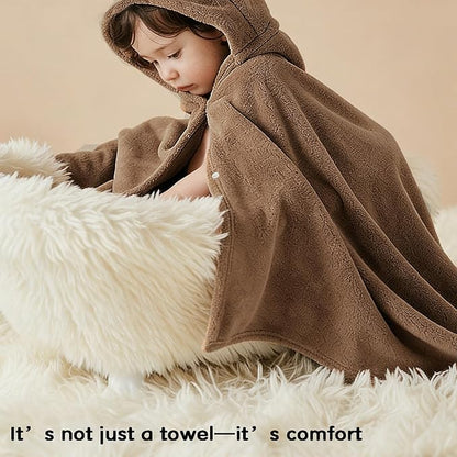 Toddler Baby Bath Towel with Hood 27.5"X55" Ultra Absorbent Soft Cozy Comfort Bathrobe Blanket, 0-6 Years Infant Shower Towel for Girls & Boys(Brown Bear)