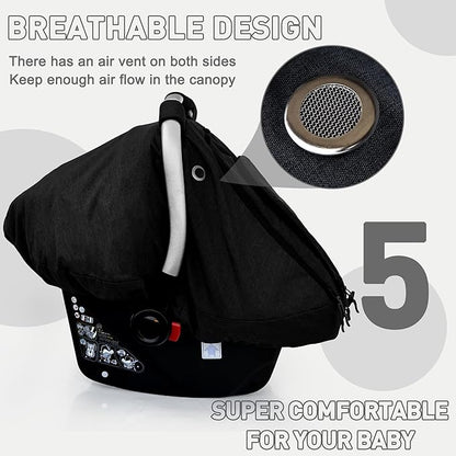 beatoutou Baby Car Seat Cover,Patented Waterproof Baby Car Seat Cover for Boys & Girls,Infant Car Seat Cover Canopy for Girls,Windproof Car Seat Canopy for Boys, Keeps Babies Warm and Cozy (Black)
