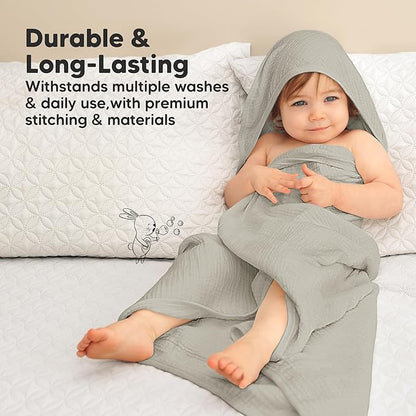 KeaBabies Muslin Hooded Baby Towels for Newborn Girls, Boys - 2-Pack, 30x30 Organic Cotton Baby Bath Towels Hooded, Soft Absorbent, Toddlers, Kids, Infant, Newborn Bath Essentials (Graphite, Petite)