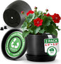UNBREAKABLE Plant Pots Set of 2, Advanced Eco-Poly Planters with Drainage & Saucers, 6.5" + 5.5" Plastic Pots - Designer Indoor & Outdoor Décor and a Great Gift for Plant Lovers - Marin Night Black