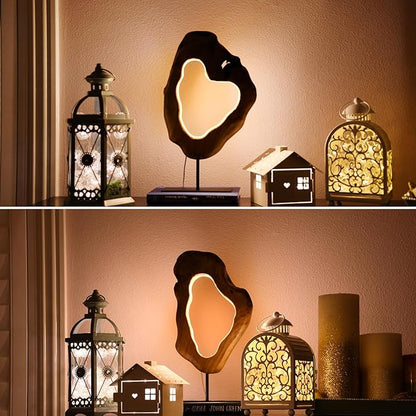 LAPTAIN LED Wood Table Lamp, Irregular Bedside Lamp with Dimmable, Creative Home Decor Table Lamp, Bedside Night Light for Bedroom, Living Room, Large
