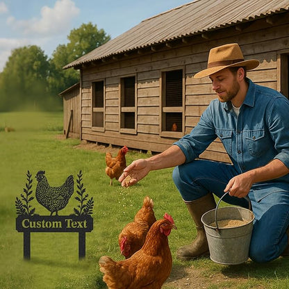 Personalized Metal Chicken Coop Sign, Custom Name Chicken Coop Signs for Outside, Decorative Garden Stakes, Metal Yard Art, Backyard Farmhouse Decor, Chicken Gifts for Women Man Color09