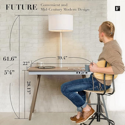 FENLO Future 39" Mid Century Desk for Home Office, Office Table with USB Charging Station, Mid Century Modern Desk with Wireless Charging, USB, and USB-C Ports