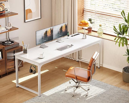 Coleshome 71 Inch Computer Desk with USB Ports, Large Office Desk, Long Study Student Writing Desk, White