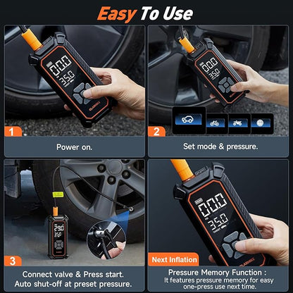 OlarHike Tire Inflator Portable Air Compressor, Dual Power - 6000mAh & 12V DC, Cordless Air Pump for Car Tires, Bikes, Motorcycle, Balls with LED & Digital Pressure Gauge, Auto Shut-off