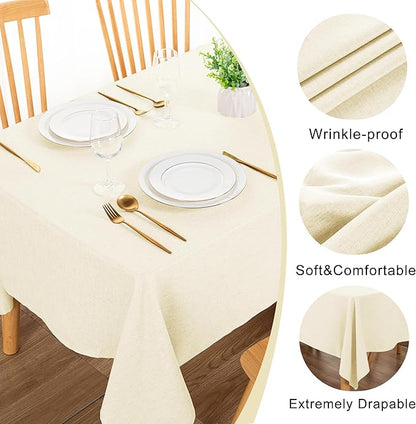 DWCN Rectangle Faux Linen Tablecloth - Textured Waterproof Spill-Proof Wrinkle and Stain Resistant Table Cloth Decorative Fabric Farmhouse Table Cover for Kitchen Dining, 60 x 120 Inch, Champagne