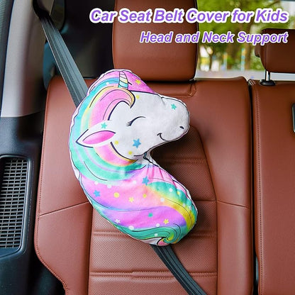 FIODAY Seat Belt Cover Pad for Kids Unicorn Seatbelt Pillow Soft Seat Belt Cover Car Pillow Toddler Travel Seat Strap Pad Neck Support for Girls Boys, Rainbow