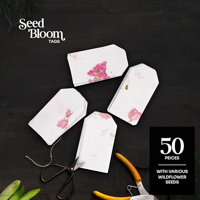 50Pcs Plantable Pink Seed Paper Tags with Wildflower Seeds, Writable & Plantable Gift for Moms, Plant Lover, Teachers, Ideal for Weddings, Baby Shower Favors, Memorial, & Celebrations