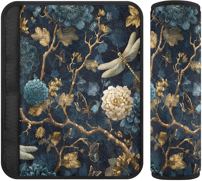 2 Pack Seatbelt Covers Seat Belt Cover Pad for Adults Boys Girls Car Seat Strap Covers Pads Cushion Universal Shoulder Strap Pad Protector for Backpack Camera Bag 6.5 Inch Mystical Flowers and Dragonf