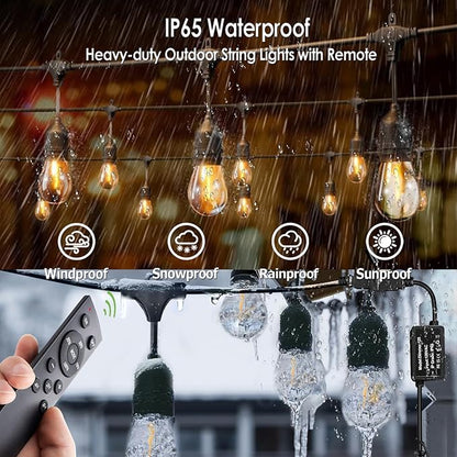 190FT Remote Controlled Outdoor String Lights Patio String Lights for Outside, 60+3 Shatterproof S14 Warm Lights String Outdoor for Bistro Café Gazebo Backyard, Linkable, 2 Pack