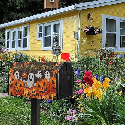 Happy Halloween Mailbox Cover Ghost Mail Box Covers Magnetic Standard Size 21x18 inch Pumpkin Post Letter Box Cover Wrap Outdoor Decor for Garden