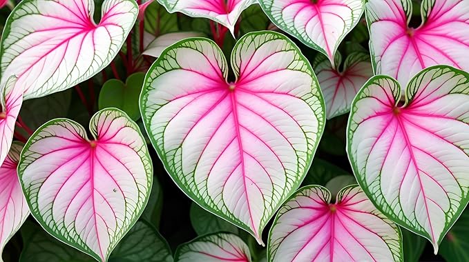 Heart of Jesus Caladium Bulbs for Planting - Perennial Hosta, Elephant Ears, Fancy (10 Bulbs)