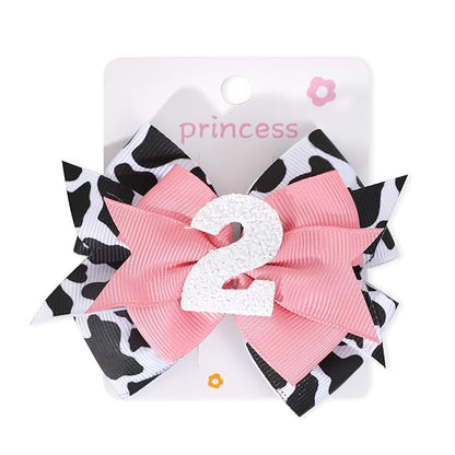 Cow Print Bow Headband - Pink, Baby Girl 2nd Birthday Party Decorations, Farm Animal Themed Headband