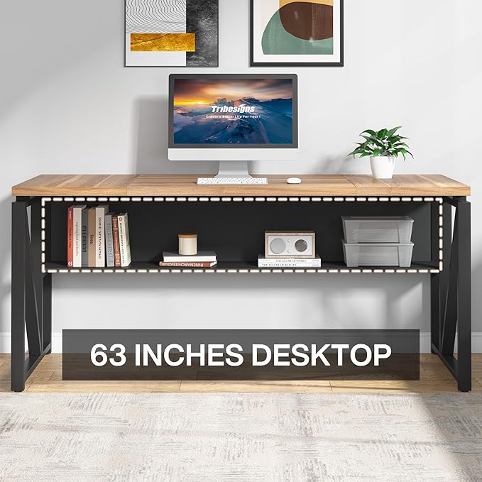 Tribesigns 63" L Shaped Desk with Drawer Cabinet, Executive Computer Desk and lateral File Cabinet, 2 Piece Home Office Furniture with Drawers for Hanging File, Doors with Locks (Brown, 63 inches)